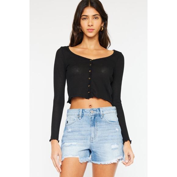 KanCan High Waist Frayed Hem Denim Shorts Light Wash Raw Edge Distressed XS NEW - Picture 1 of 8